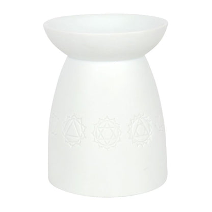 White Ceramic Seven Chakra Oil Burner - ScentiMelti  White Ceramic Seven Chakra Oil Burner