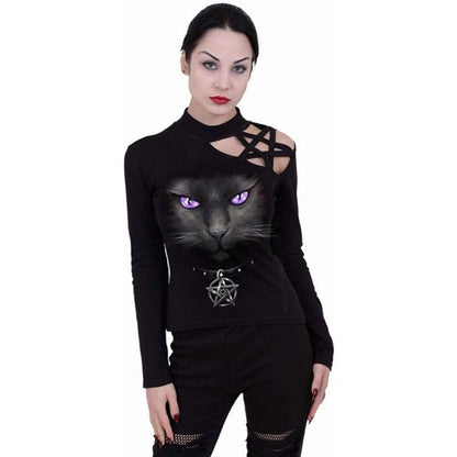 Women's Black Cat Pentagram Longsleeve Top by Spiral Direct XL - ScentiMelti Home Fragrance, Beauty & Gifts UK