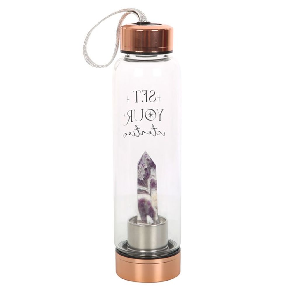 Amethyst Set Your Intention Glass Water Bottle - ScentiMelti  Amethyst Set Your Intention Glass Water Bottle