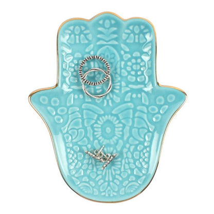 Turquoise Hamsa Hand Jewellery Dish - ScentiMelti  Turquoise Hamsa Hand Jewellery Dish