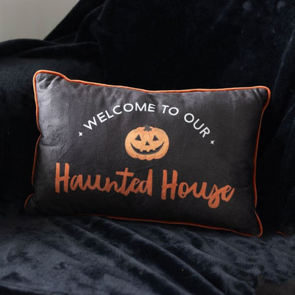 40cm Rectangular Haunted House Cushion - ScentiMelti  40cm Rectangular Haunted House Cushion