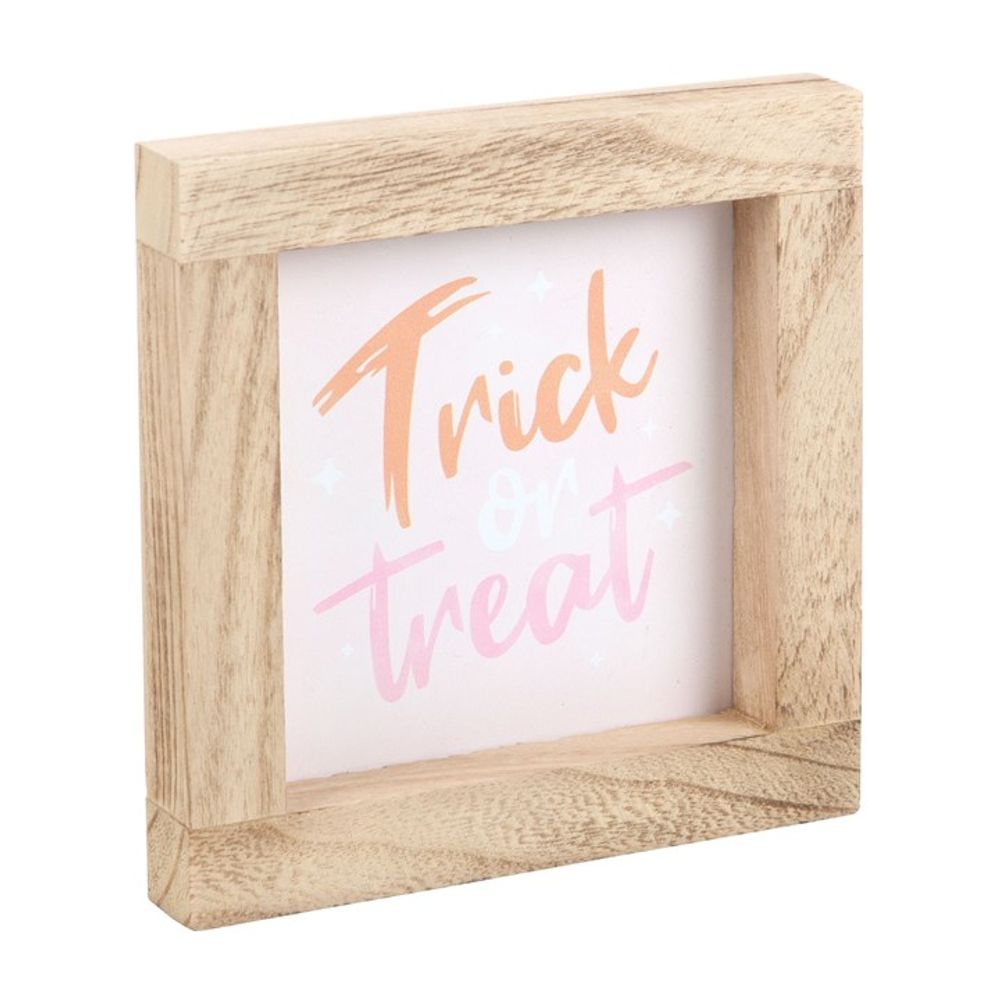 Pink Trick or Treat Wooden Frame Sign - ScentiMelti  Pink Trick or Treat Wooden Frame Sign