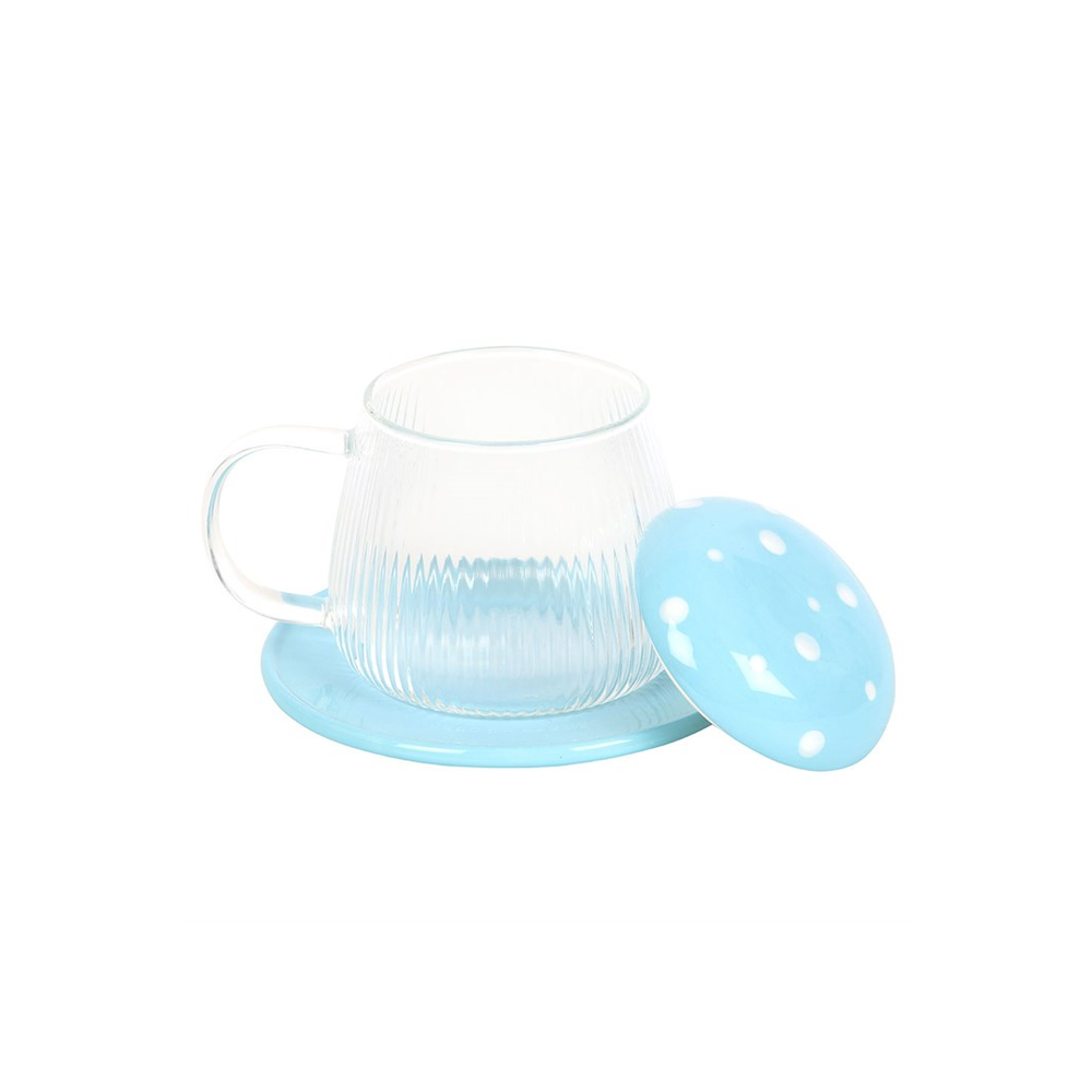 Blue Glass Mushroom Mug and Saucer - ScentiMelti Home Fragrance, Beauty & Gifts UK