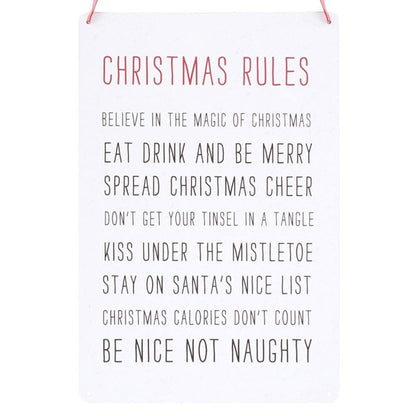 30cm Christmas Rules Metal Hanging Sign - ScentiMelti  30cm Christmas Rules Metal Hanging Sign