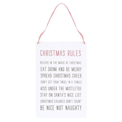 30cm Christmas Rules Metal Hanging Sign - ScentiMelti  30cm Christmas Rules Metal Hanging Sign