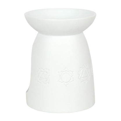 White Ceramic Seven Chakra Oil Burner - ScentiMelti  White Ceramic Seven Chakra Oil Burner