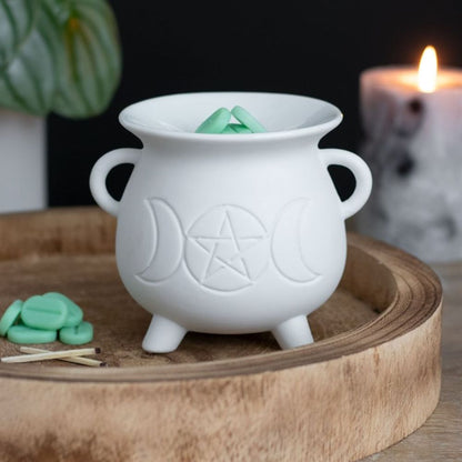 White Triple Moon Cauldron Oil Burner - ScentiMelti  White Triple Moon Cauldron Oil Burner