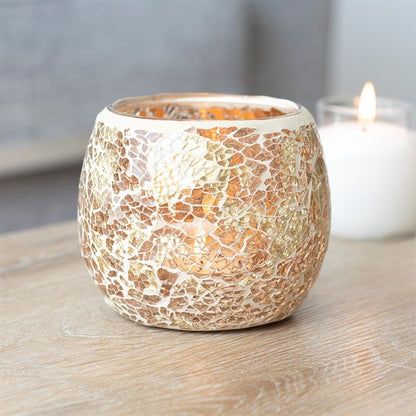 Large Gold Crackle Glass Candle Holder - ScentiMelti  Large Gold Crackle Glass Candle Holder