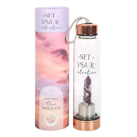 Amethyst Set Your Intention Glass Water Bottle - ScentiMelti  Amethyst Set Your Intention Glass Water Bottle