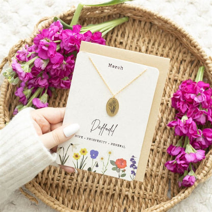 March Daffodil Birth Flower Necklace Card - ScentiMelti  March Daffodil Birth Flower Necklace Card