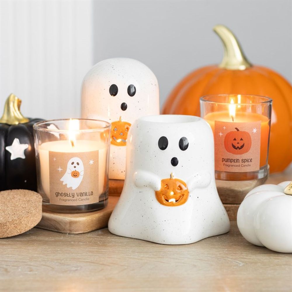 Ghost Shaped Oil Burner with Pumpkin - ScentiMelti  Ghost Shaped Oil Burner with Pumpkin