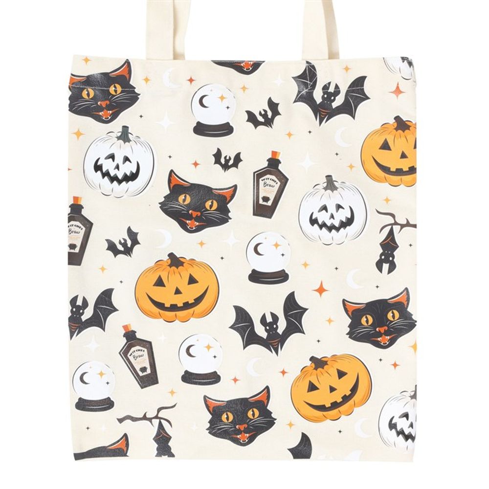 Spooky Cat and Pumpkin Print Polycotton Tote Bag - ScentiMelti  Spooky Cat and Pumpkin Print Polycotton Tote Bag