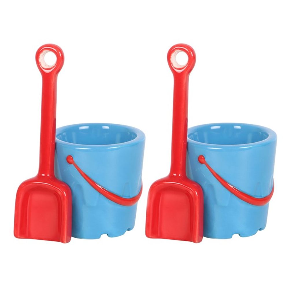 Set of 2 Bucket Shaped Ceramic Egg Cups with Spade Spoons - ScentiMelti  Set of 2 Bucket Shaped Ceramic Egg Cups with Spade Spoons