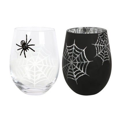 Set of 2 Spider and Web Stemless Wine Glasses - ScentiMelti  Set of 2 Spider and Web Stemless Wine Glasses