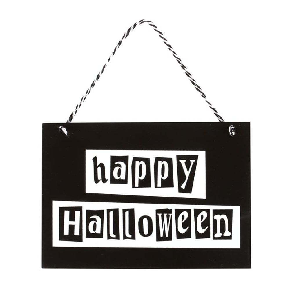 Black and White Happy Halloween Hanging Sign - ScentiMelti  Black and White Happy Halloween Hanging Sign