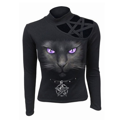 Women's Black Cat Pentagram Longsleeve Top by Spiral Direct XL - ScentiMelti Home Fragrance, Beauty & Gifts UK