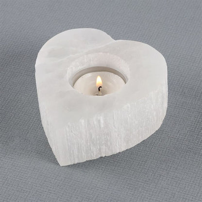 Selenite Heart Tealight Holder - ScentiMelti  Selenite Heart Tealight Holder