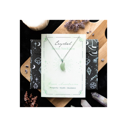 Green Aventurine Crystal Moon Necklace on Greeting Card - ScentiMelti Home Fragrance, Beauty & Gifts UK