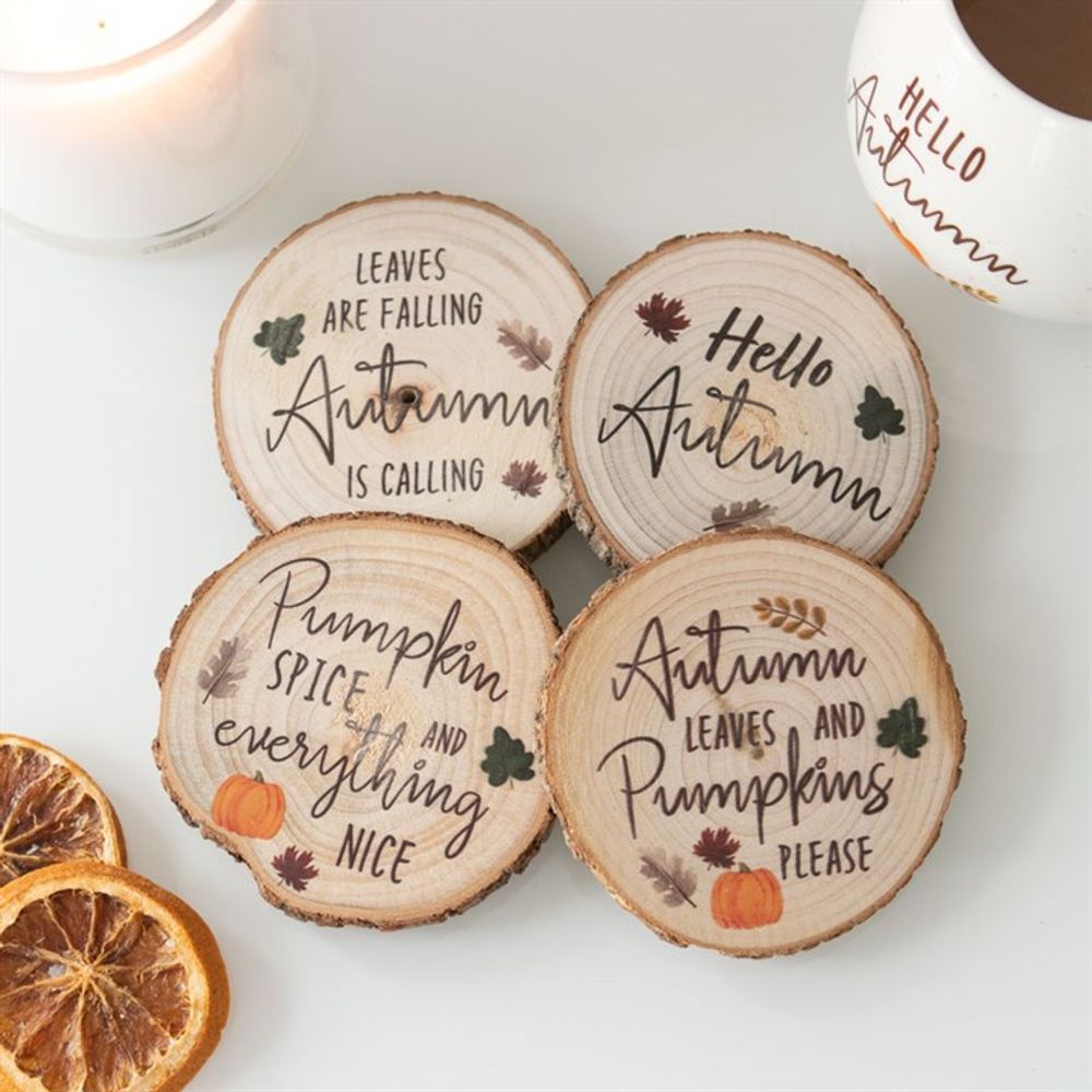 Hello Autumn Wood Slice Coaster Set - ScentiMelti  Hello Autumn Wood Slice Coaster Set