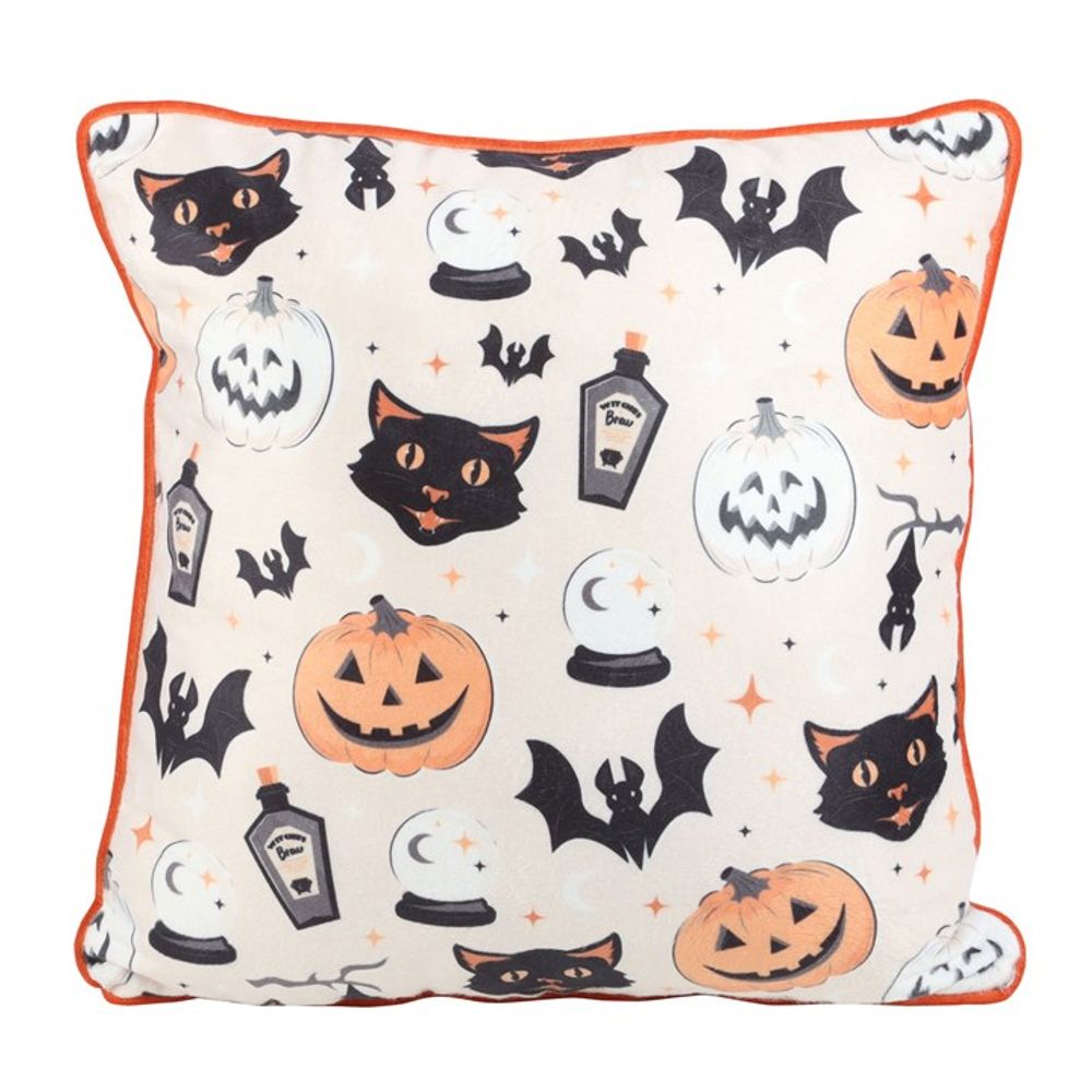 35cm Square Spooky Cat and Pumpkin Print Cushion - ScentiMelti  35cm Square Spooky Cat and Pumpkin Print Cushion