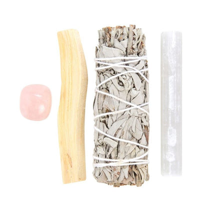 Smudge Kit with Rose Quartz Crystal - ScentiMelti  Smudge Kit with Rose Quartz Crystal