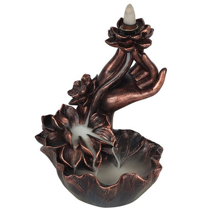 Bronze Effect Hand with Flower Backflow Incense Burner - ScentiMelti  Bronze Effect Hand with Flower Backflow Incense Burner