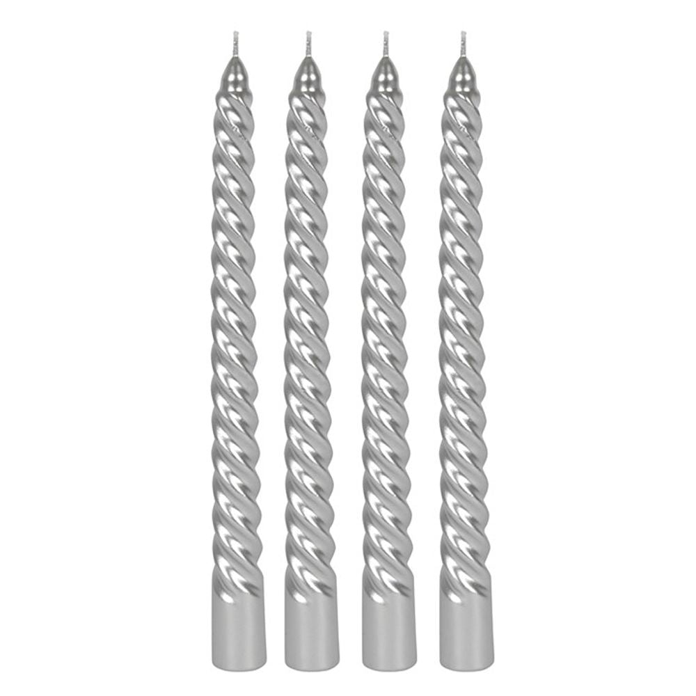 Pack of 4 Silver Twist Taper Candles - ScentiMelti  Pack of 4 Silver Twist Taper Candles