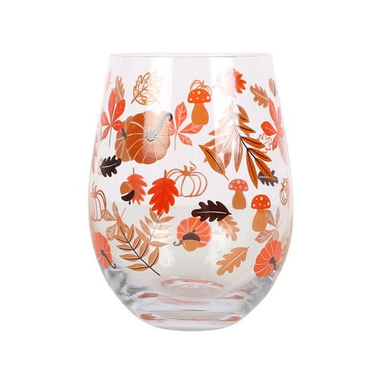 Autumn Leaves and Pumpkins Stemless Glass - ScentiMelti  Autumn Leaves and Pumpkins Stemless Glass