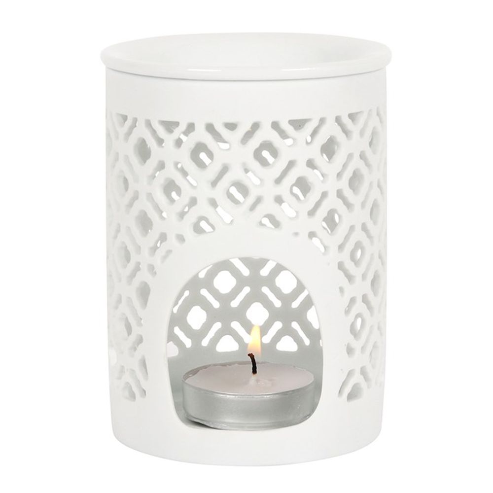 White Matte Lattice Cut Oil Burner - ScentiMelti  White Matte Lattice Cut Oil Burner