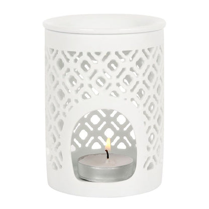 White Matte Lattice Cut Oil Burner - ScentiMelti  White Matte Lattice Cut Oil Burner