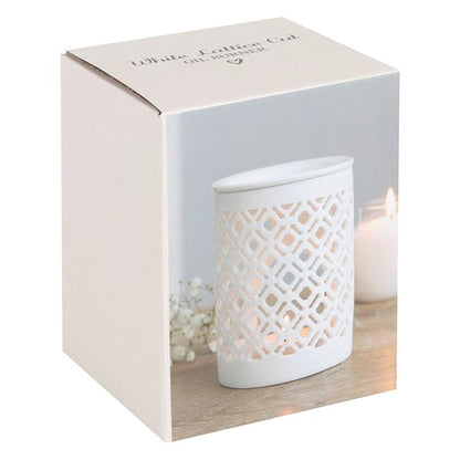 White Matte Lattice Cut Oil Burner - ScentiMelti  White Matte Lattice Cut Oil Burner