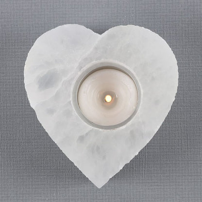 Selenite Heart Tealight Holder - ScentiMelti  Selenite Heart Tealight Holder