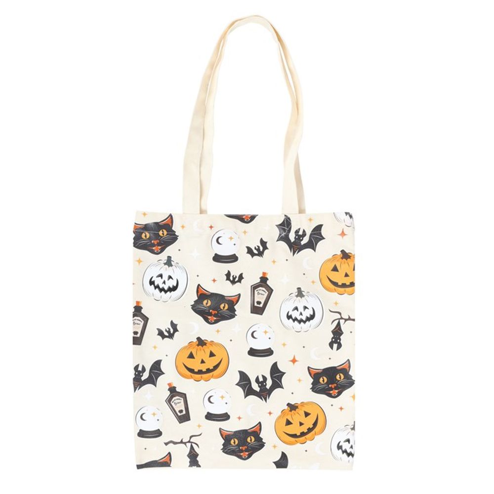 Spooky Cat and Pumpkin Print Polycotton Tote Bag - ScentiMelti  Spooky Cat and Pumpkin Print Polycotton Tote Bag