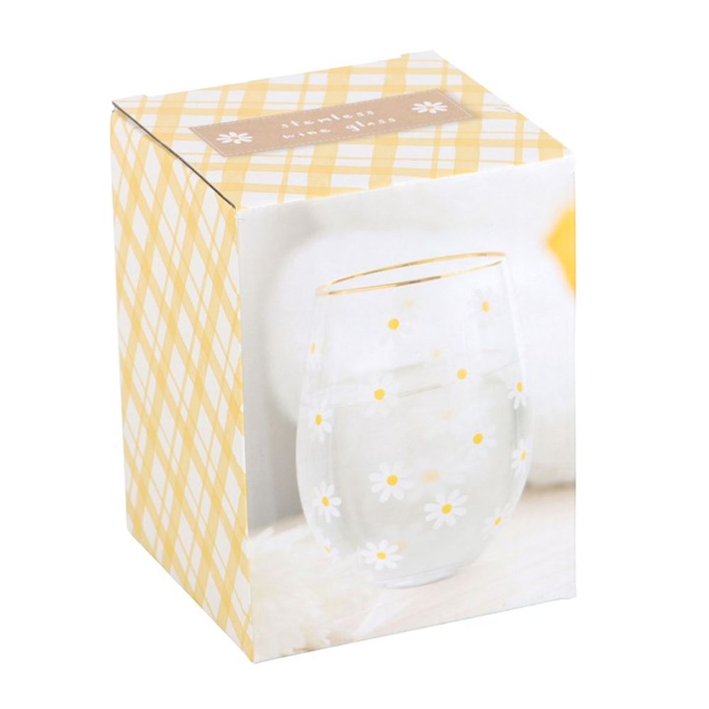 All Over Daisy Print Stemless Wine Glass - ScentiMelti  All Over Daisy Print Stemless Wine Glass