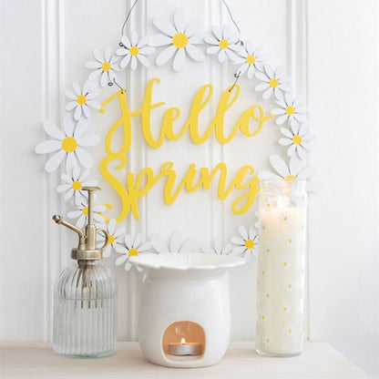 Hello Spring Hanging Daisy Wreath Decoration - ScentiMelti  Hello Spring Hanging Daisy Wreath Decoration