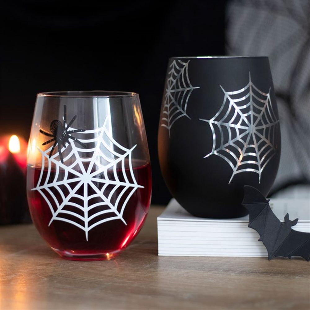 Set of 2 Spider and Web Stemless Wine Glasses - ScentiMelti  Set of 2 Spider and Web Stemless Wine Glasses