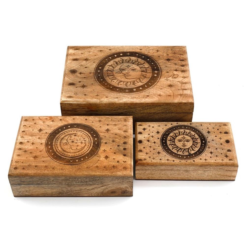 Set of 3 Sun and Moon Mango Wood Boxes - ScentiMelti Home Fragrance, Beauty & Gifts UK