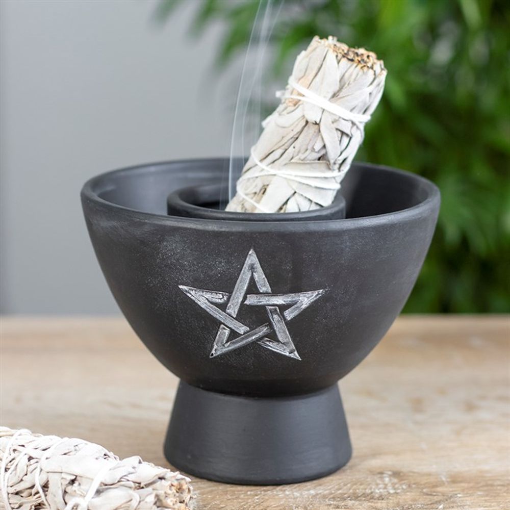 Black Pentagram Terracotta Smudge Bowl - ScentiMelti  Black Pentagram Terracotta Smudge Bowl