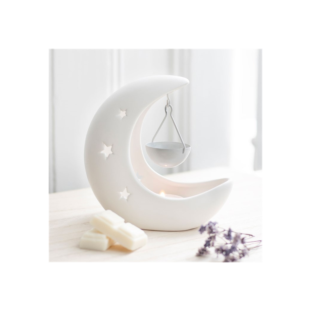 White Crescent Moon Hanging Oil Burner - ScentiMelti  White Crescent Moon Hanging Oil Burner