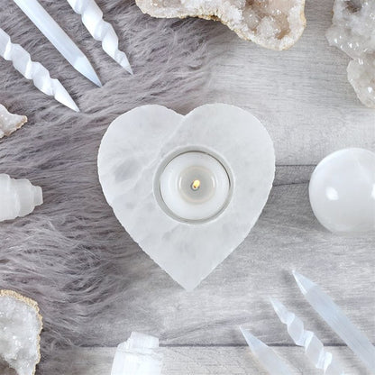 Selenite Heart Tealight Holder - ScentiMelti  Selenite Heart Tealight Holder