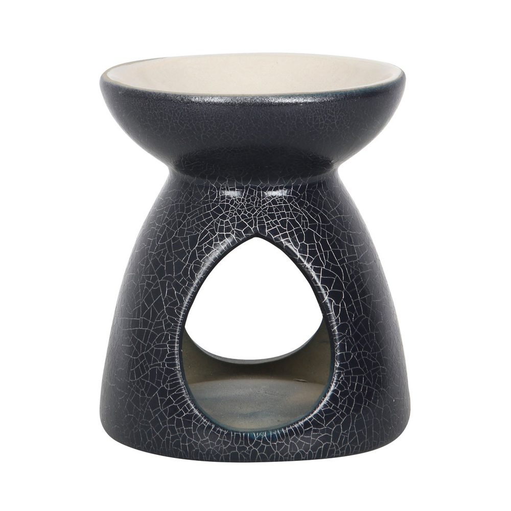 Navy Oil Burner With Grey Crackle Pattern - ScentiMelti  Navy Oil Burner With Grey Crackle Pattern