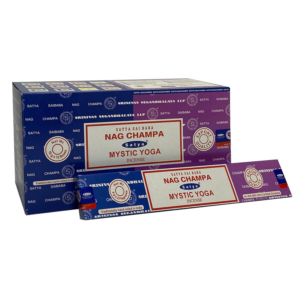 Set of 12 Packets of Combo Satya Incense - Nag Champa Mystic Yoga - ScentiMelti  Set of 12 Packets of Combo Satya Incense - Nag Champa Mystic Yoga