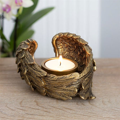 Antique Gold Angel Wing Tealight Candle Holder - ScentiMelti  Antique Gold Angel Wing Tealight Candle Holder