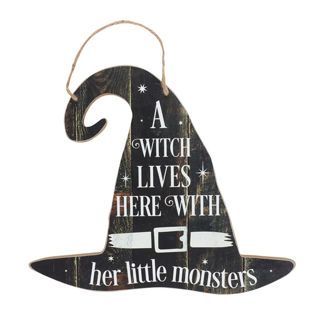 A Witch Lives Here Hanging MDF Sign - ScentiMelti  A Witch Lives Here Hanging MDF Sign