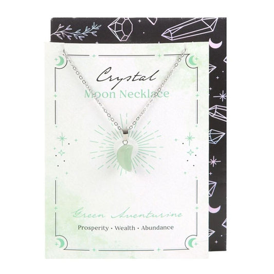 Green Aventurine Crystal Moon Necklace on Greeting Card - ScentiMelti Home Fragrance, Beauty & Gifts UK