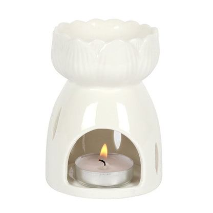 White Gloss Lotus Flower Oil Burner - ScentiMelti  White Gloss Lotus Flower Oil Burner