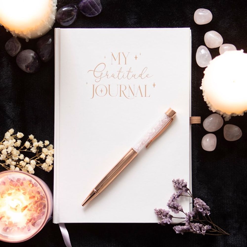 Gratitude Journal with Rose Quartz Pen - ScentiMelti  Gratitude Journal with Rose Quartz Pen