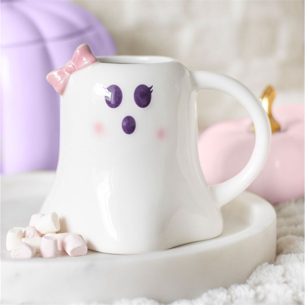 Miss Boo Ghost Shaped Mug with Bow - ScentiMelti  Miss Boo Ghost Shaped Mug with Bow