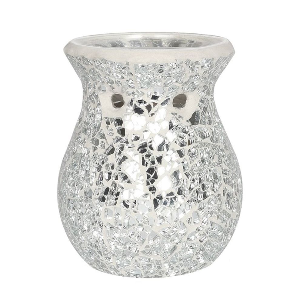 Small Silver Crackle Glass Oil Burner - ScentiMelti  Small Silver Crackle Glass Oil Burner