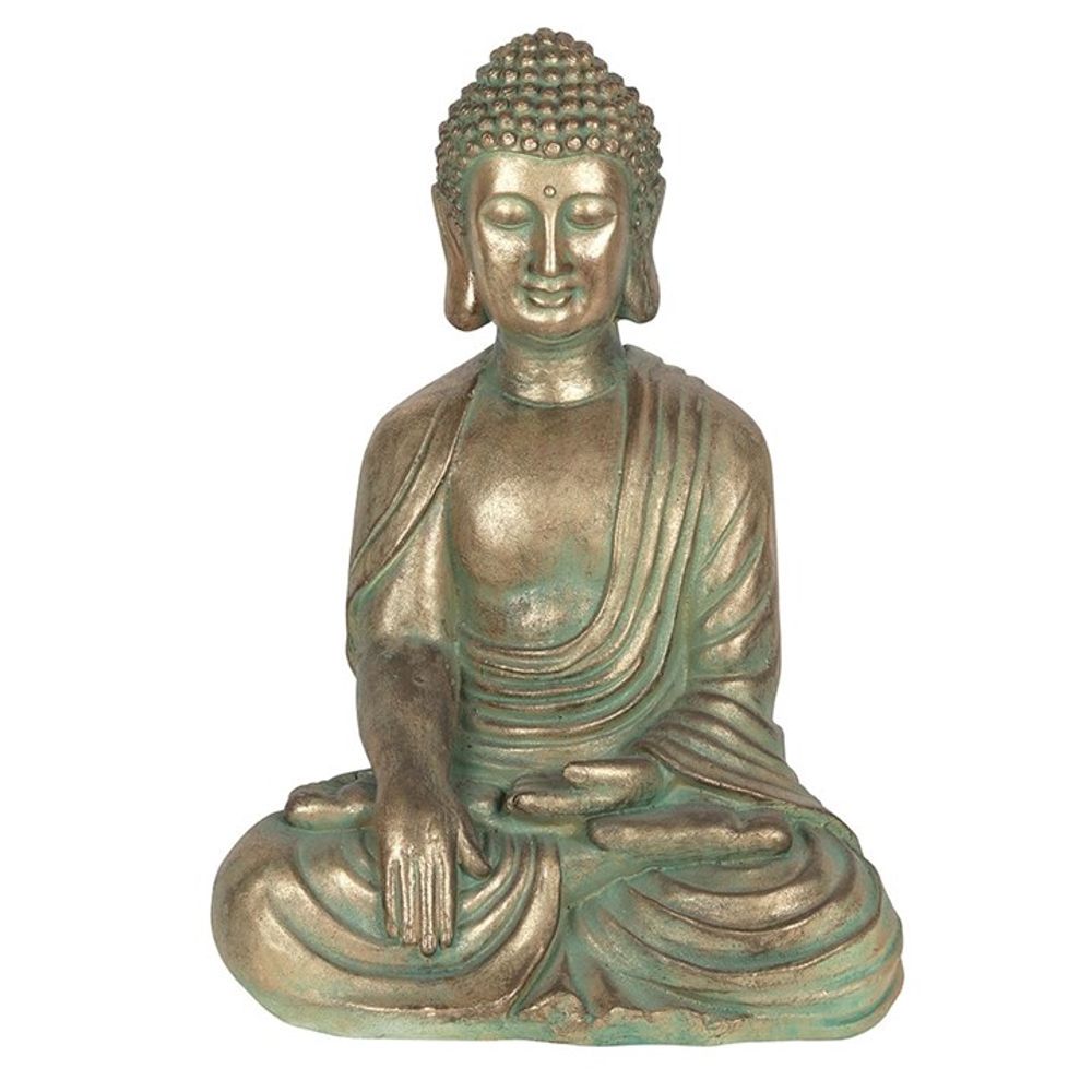 Verdigris Effect 52cm Sitting Garden Buddha - ScentiMelti  Verdigris Effect 52cm Sitting Garden Buddha